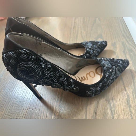 SAM EDELMAN Dani Black Suede Beaded 4" High Heel Women’s size 5 - Picture 10 of 14